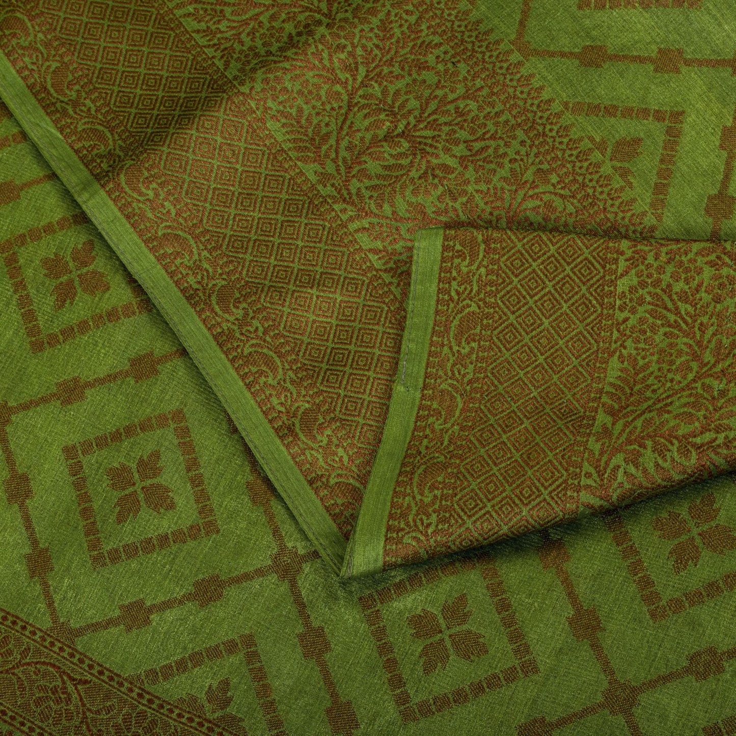 Sanskriti Vintage Saree Green 100% Pure Silk Woven Craft Fabric Bollywood Sari