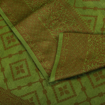 Sanskriti Vintage Saree Green 100% Pure Silk Woven Craft Fabric Bollywood Sari