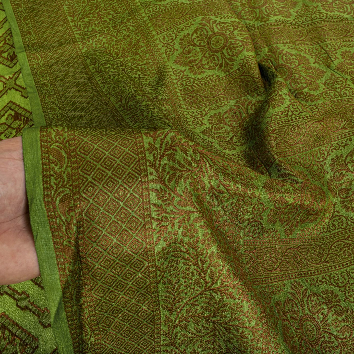 Sanskriti Vintage Saree Green 100% Pure Silk Woven Craft Fabric Bollywood Sari