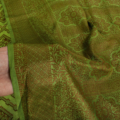 Sanskriti Vintage Saree Green 100% Pure Silk Woven Craft Fabric Bollywood Sari