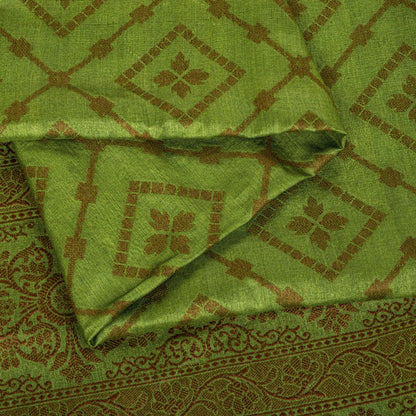 Sanskriti Vintage Saree Green 100% Pure Silk Woven Craft Fabric Bollywood Sari