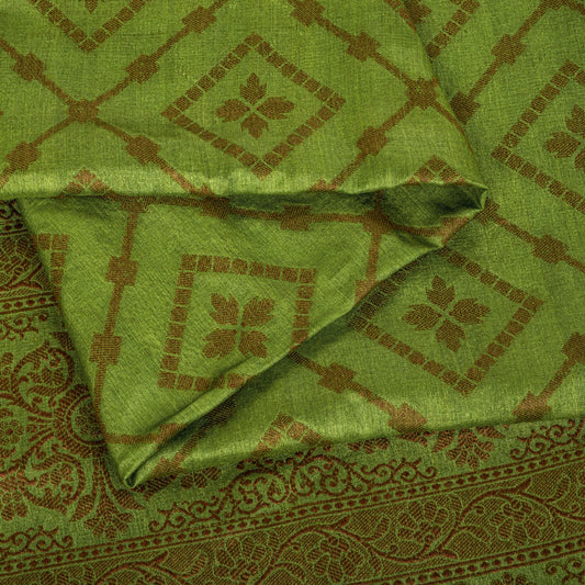 Sanskriti Vintage Saree Green 100% Pure Silk Woven Craft Fabric Bollywood Sari