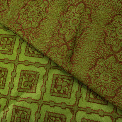 Sanskriti Vintage Saree Green 100% Pure Silk Woven Craft Fabric Bollywood Sari