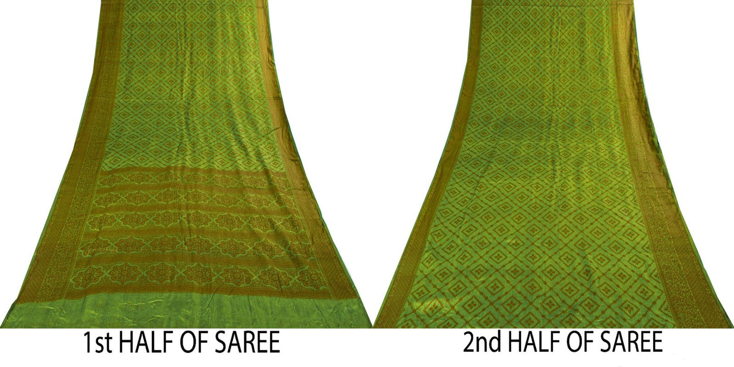 Sanskriti Vintage Saree Green 100% Pure Silk Woven Craft Fabric Bollywood Sari