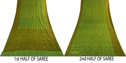 Sanskriti Vintage Saree Green 100% Pure Silk Woven Craft Fabric Bollywood Sari