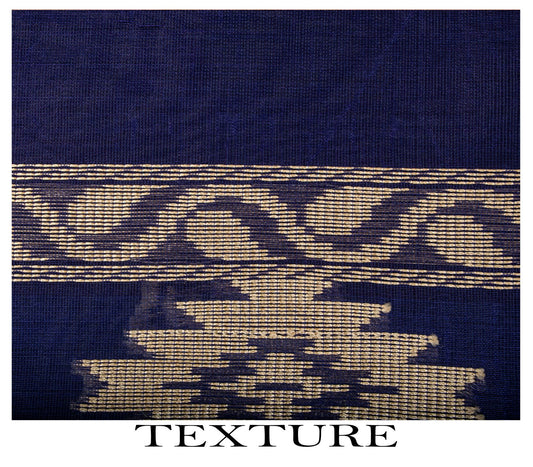 Sanskriti Vintage Saree Blue Blend Cotton Jamdani Woven Fabric West Bengal Sari