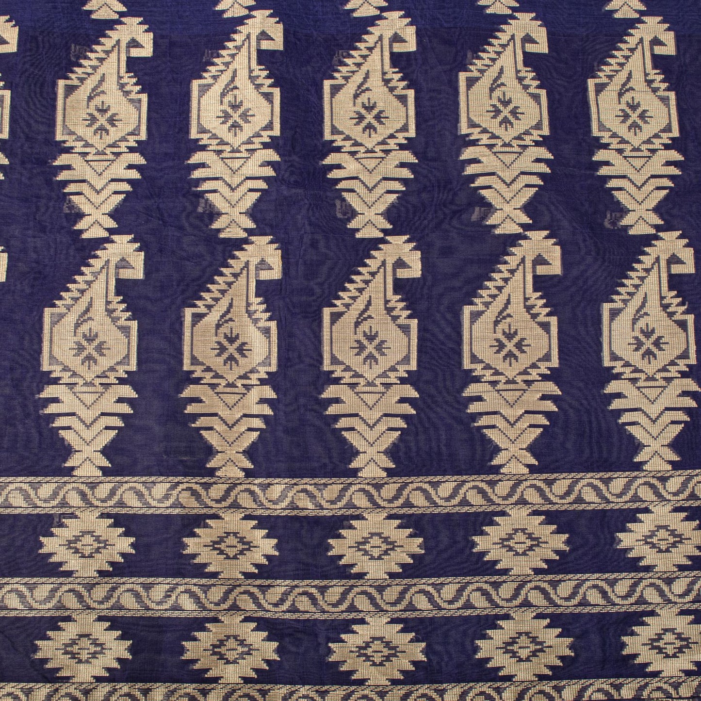 Sanskriti Vintage Saree Blue Blend Cotton Jamdani Woven Fabric West Bengal Sari