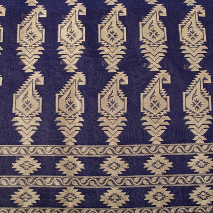 Sanskriti Vintage Saree Blue Blend Cotton Jamdani Woven Fabric West Bengal Sari
