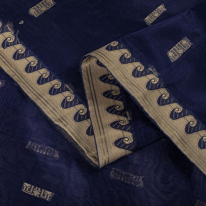 Sanskriti Vintage Saree Blue Blend Cotton Jamdani Woven Fabric West Bengal Sari