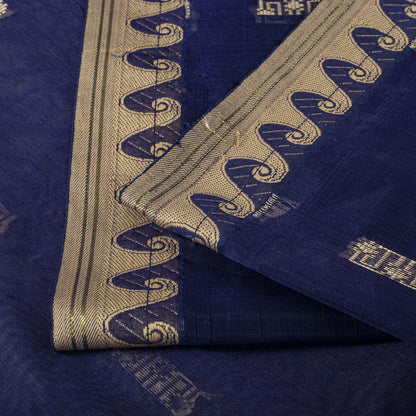 Sanskriti Vintage Saree Blue Blend Cotton Jamdani Woven Fabric West Bengal Sari