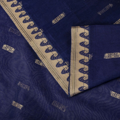 Sanskriti Vintage Saree Blue Blend Cotton Jamdani Woven Fabric West Bengal Sari