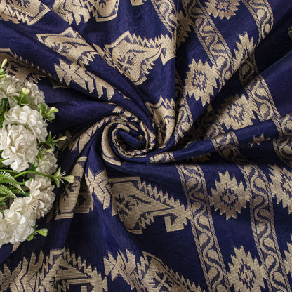 Sanskriti Vintage Saree Blue Blend Cotton Jamdani Woven Fabric West Bengal Sari