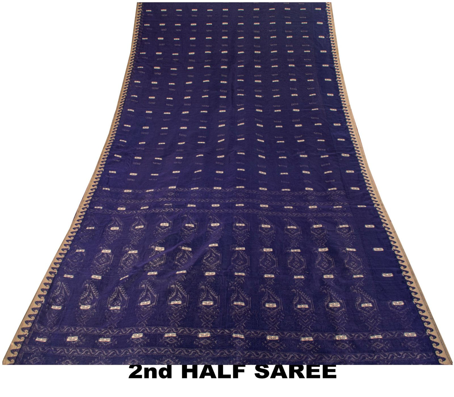 Sanskriti Vintage Saree Blue Blend Cotton Jamdani Woven Fabric West Bengal Sari