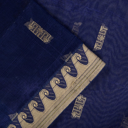 Sanskriti Vintage Saree Blue Blend Cotton Jamdani Woven Fabric West Bengal Sari
