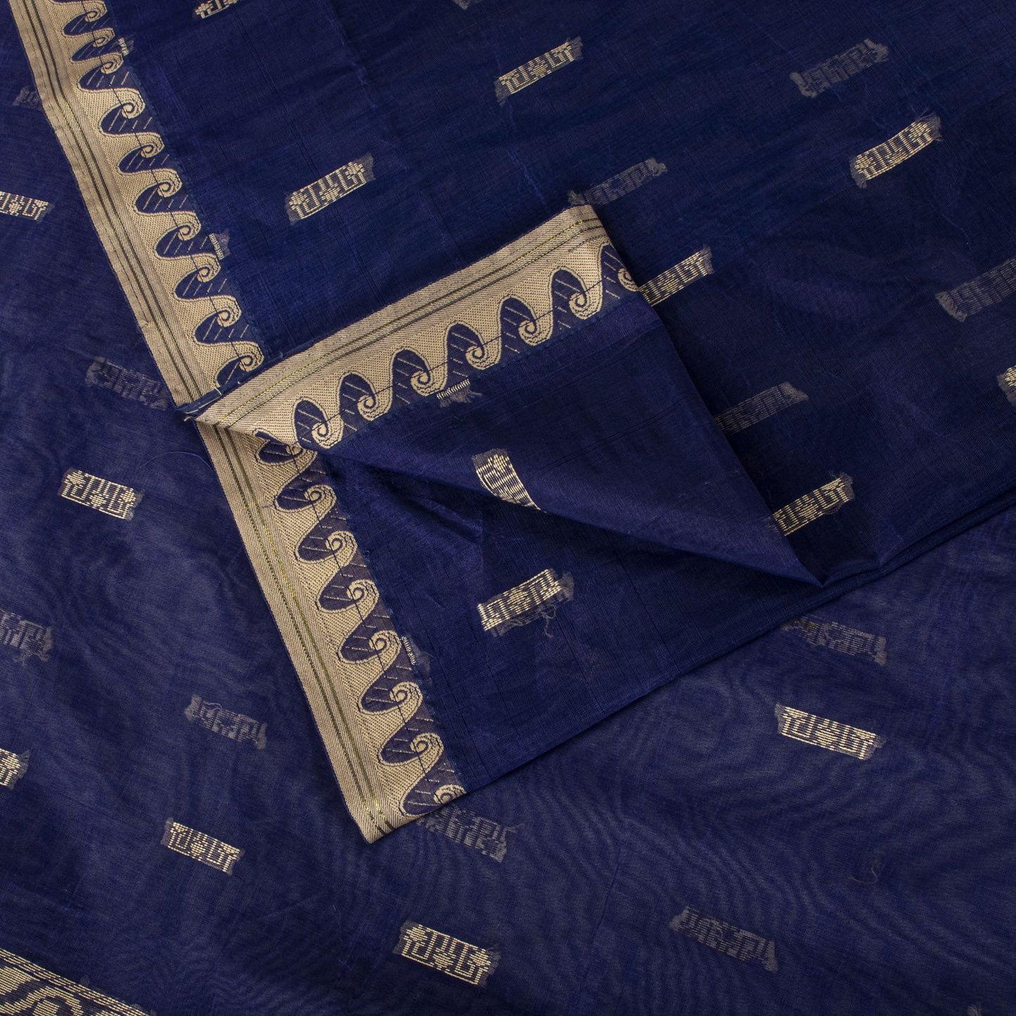 Sanskriti Vintage Saree Blue Blend Cotton Jamdani Woven Fabric West Bengal Sari