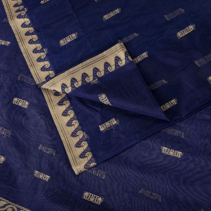 Sanskriti Vintage Saree Blue Blend Cotton Jamdani Woven Fabric West Bengal Sari