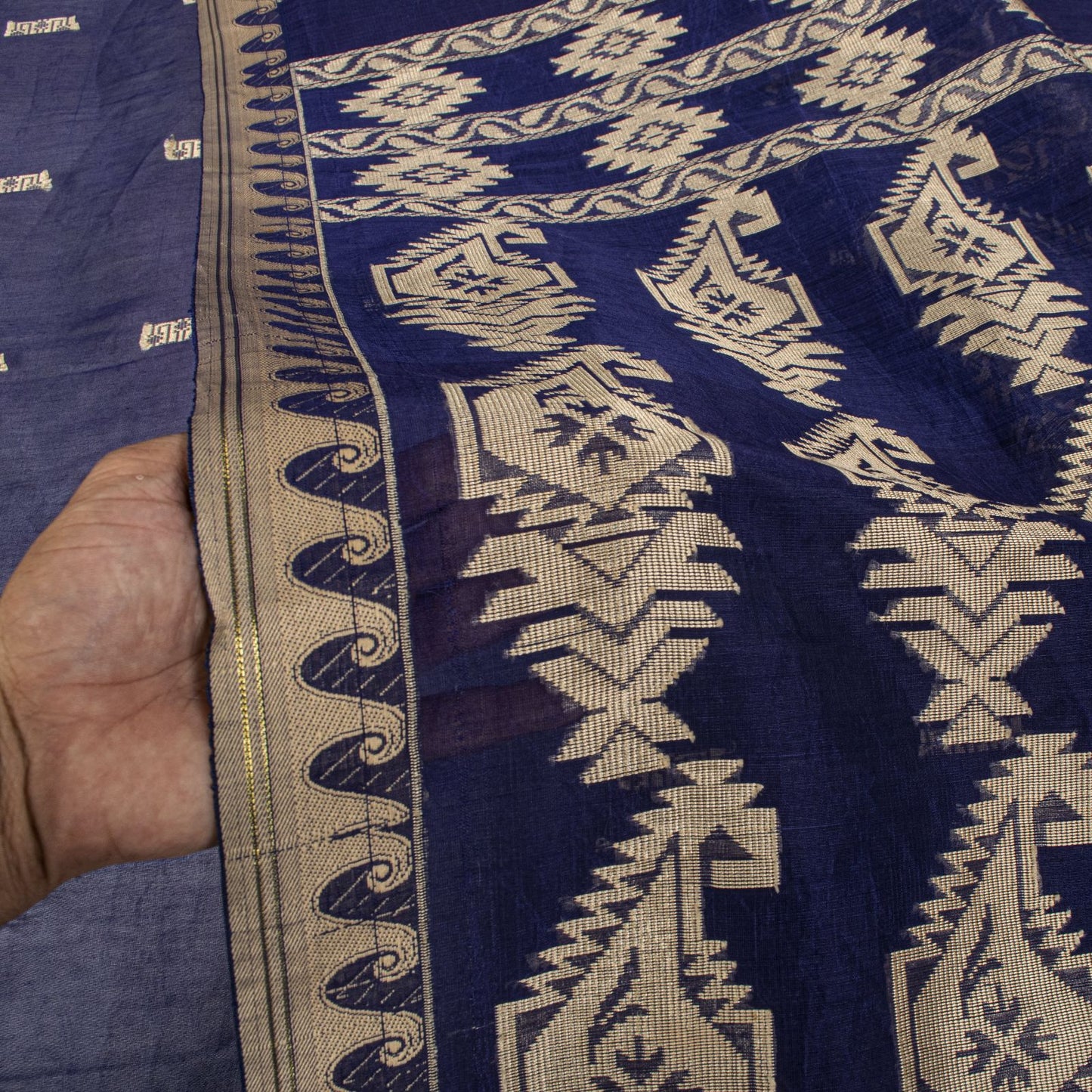Sanskriti Vintage Saree Blue Blend Cotton Jamdani Woven Fabric West Bengal Sari