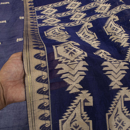Sanskriti Vintage Saree Blue Blend Cotton Jamdani Woven Fabric West Bengal Sari