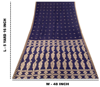 Sanskriti Vintage Saree Blue Blend Cotton Jamdani Woven Fabric West Bengal Sari