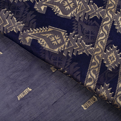 Sanskriti Vintage Saree Blue Blend Cotton Jamdani Woven Fabric West Bengal Sari