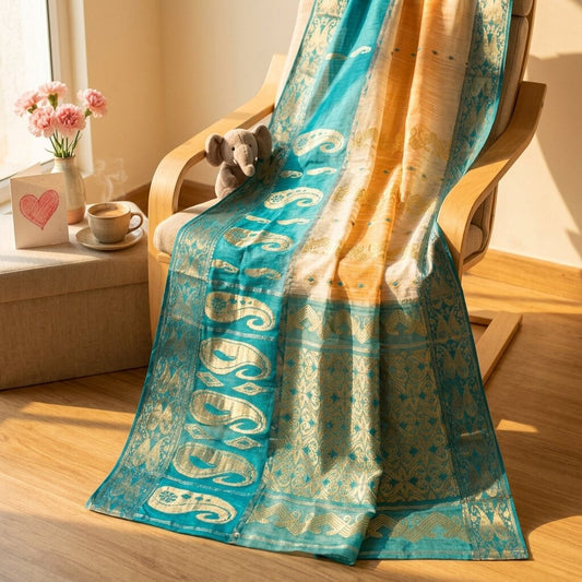 Sanskriti Vintage Saree Blue Blend Cotton Bhagalpuri StyleZari Woven Fabric Sari