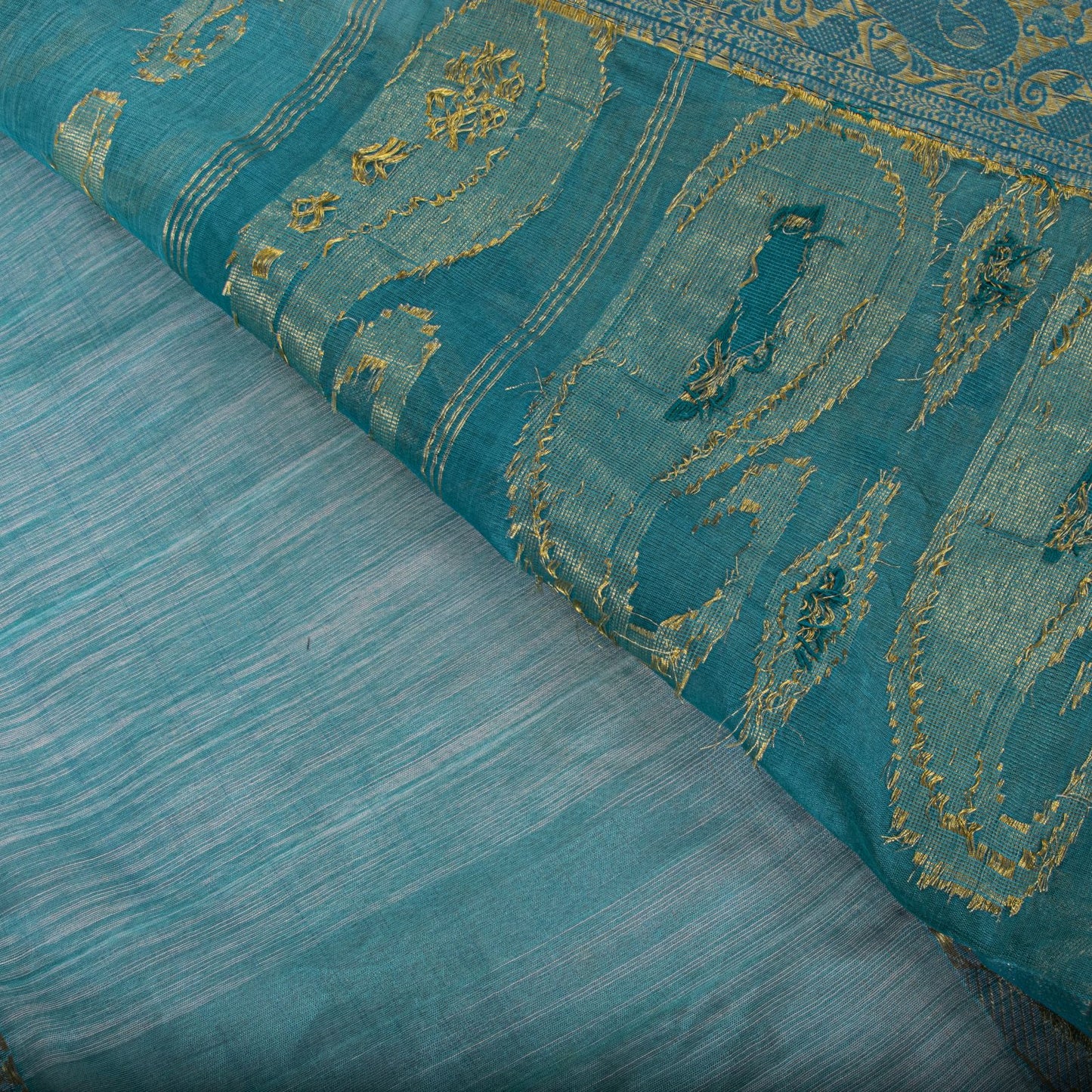 Sanskriti Vintage Saree Blue Blend Cotton Bhagalpuri StyleZari Woven Fabric Sari