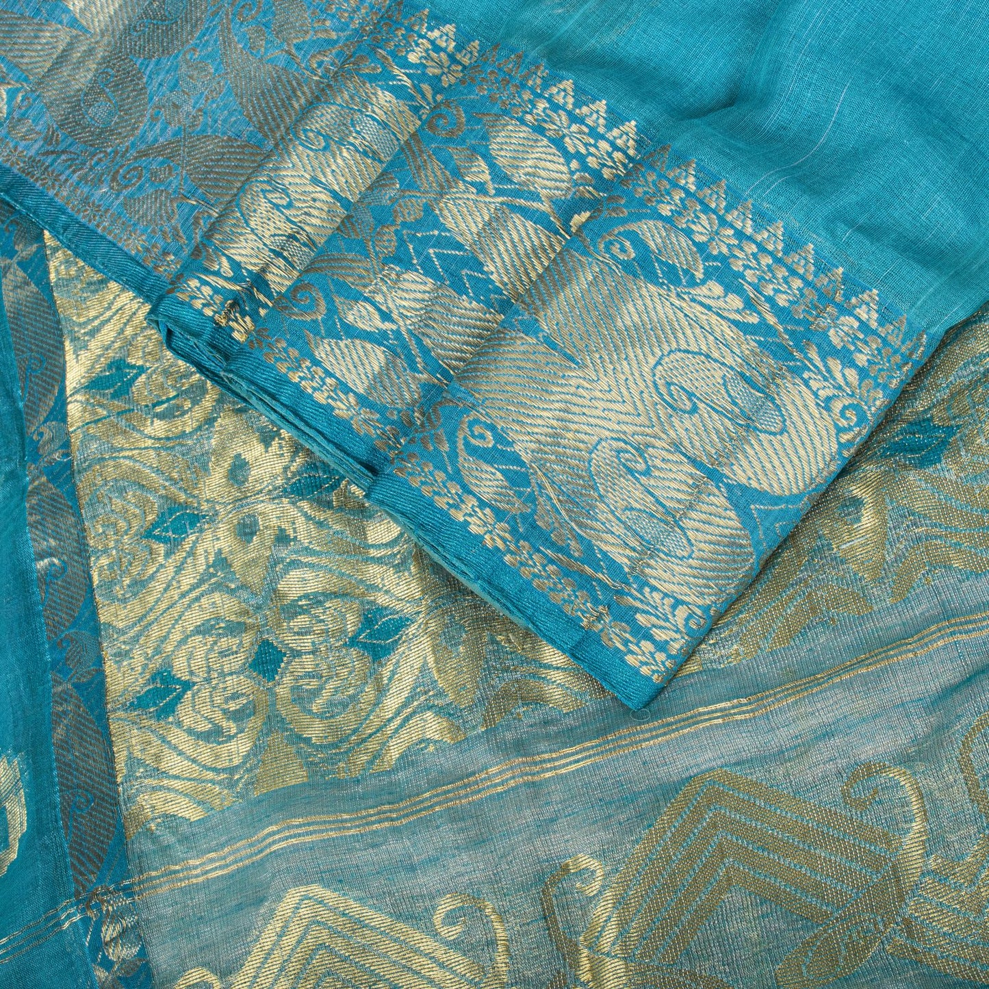 Sanskriti Vintage Saree Blue Blend Cotton Bhagalpuri StyleZari Woven Fabric Sari