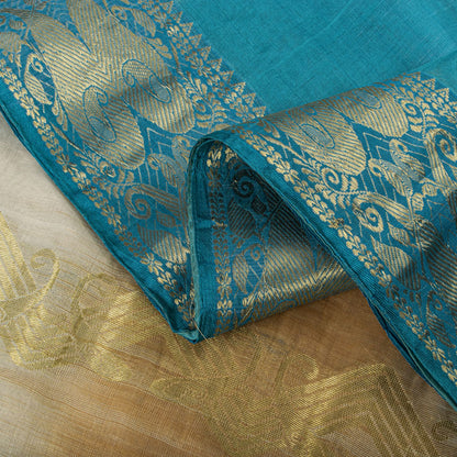 Sanskriti Vintage Saree Blue Blend Cotton Bhagalpuri StyleZari Woven Fabric Sari