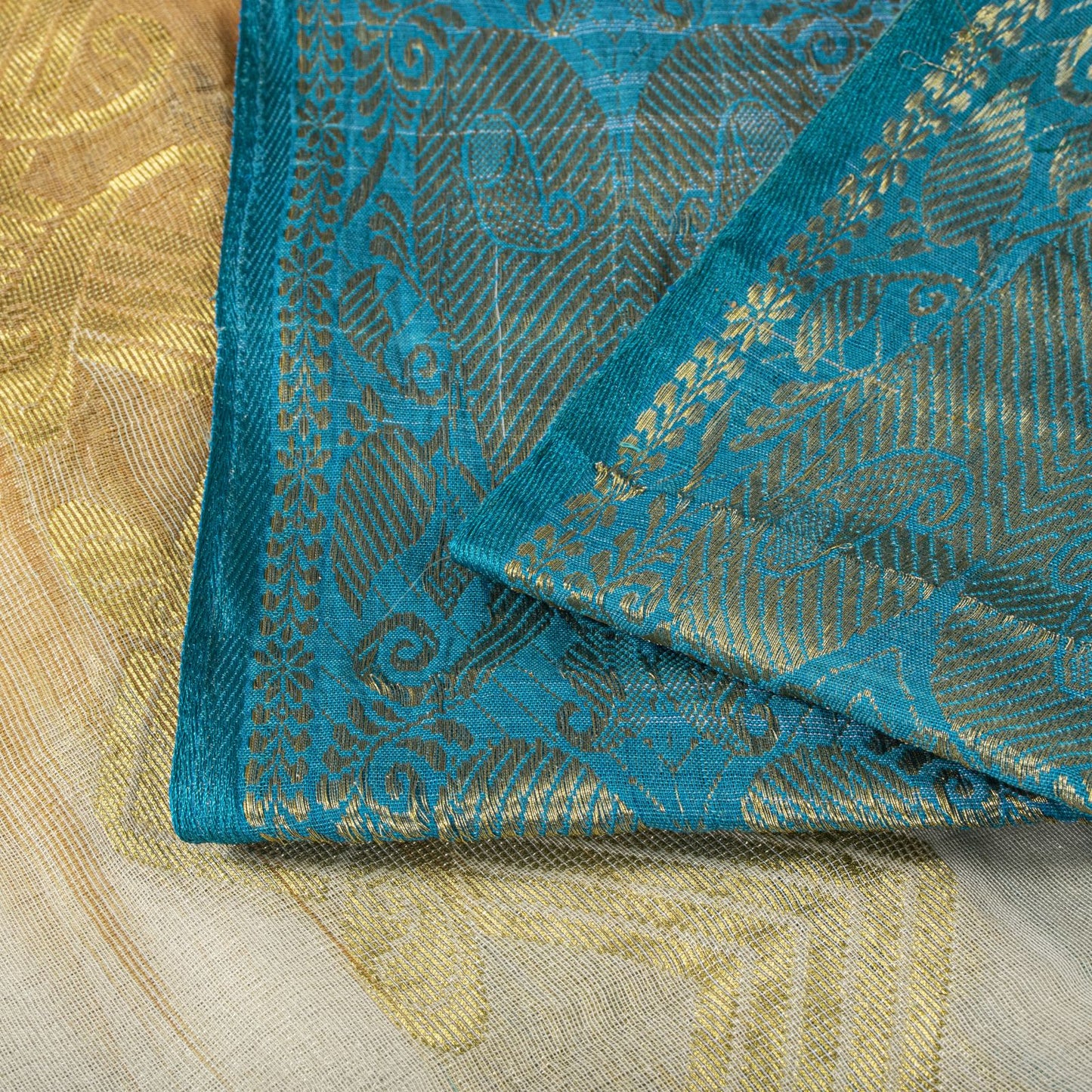 Sanskriti Vintage Saree Blue Blend Cotton Bhagalpuri StyleZari Woven Fabric Sari