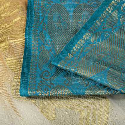 Sanskriti Vintage Saree Blue Blend Cotton Bhagalpuri StyleZari Woven Fabric Sari