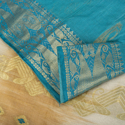 Sanskriti Vintage Saree Blue Blend Cotton Bhagalpuri StyleZari Woven Fabric Sari
