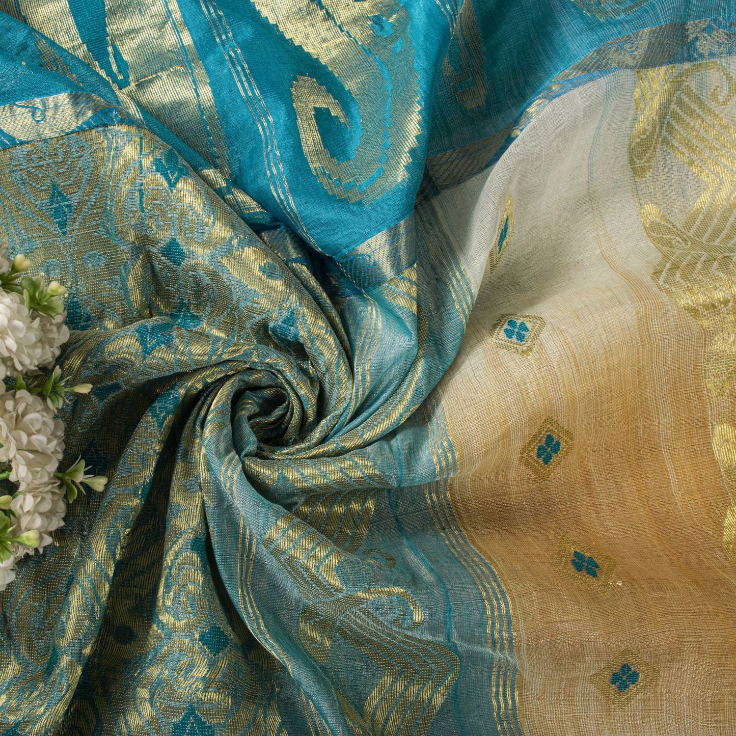 Sanskriti Vintage Saree Blue Blend Cotton Bhagalpuri StyleZari Woven Fabric Sari