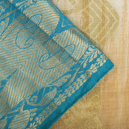 Sanskriti Vintage Saree Blue Blend Cotton Bhagalpuri StyleZari Woven Fabric Sari