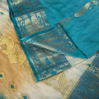 Sanskriti Vintage Saree Blue Blend Cotton Bhagalpuri StyleZari Woven Fabric Sari