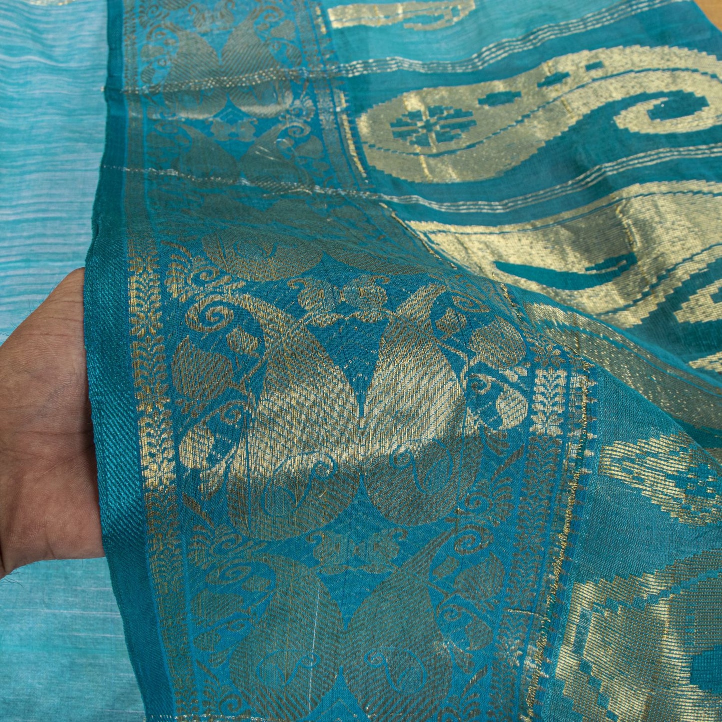 Sanskriti Vintage Saree Blue Blend Cotton Bhagalpuri StyleZari Woven Fabric Sari