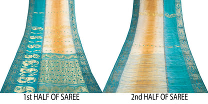 Sanskriti Vintage Saree Blue Blend Cotton Bhagalpuri StyleZari Woven Fabric Sari