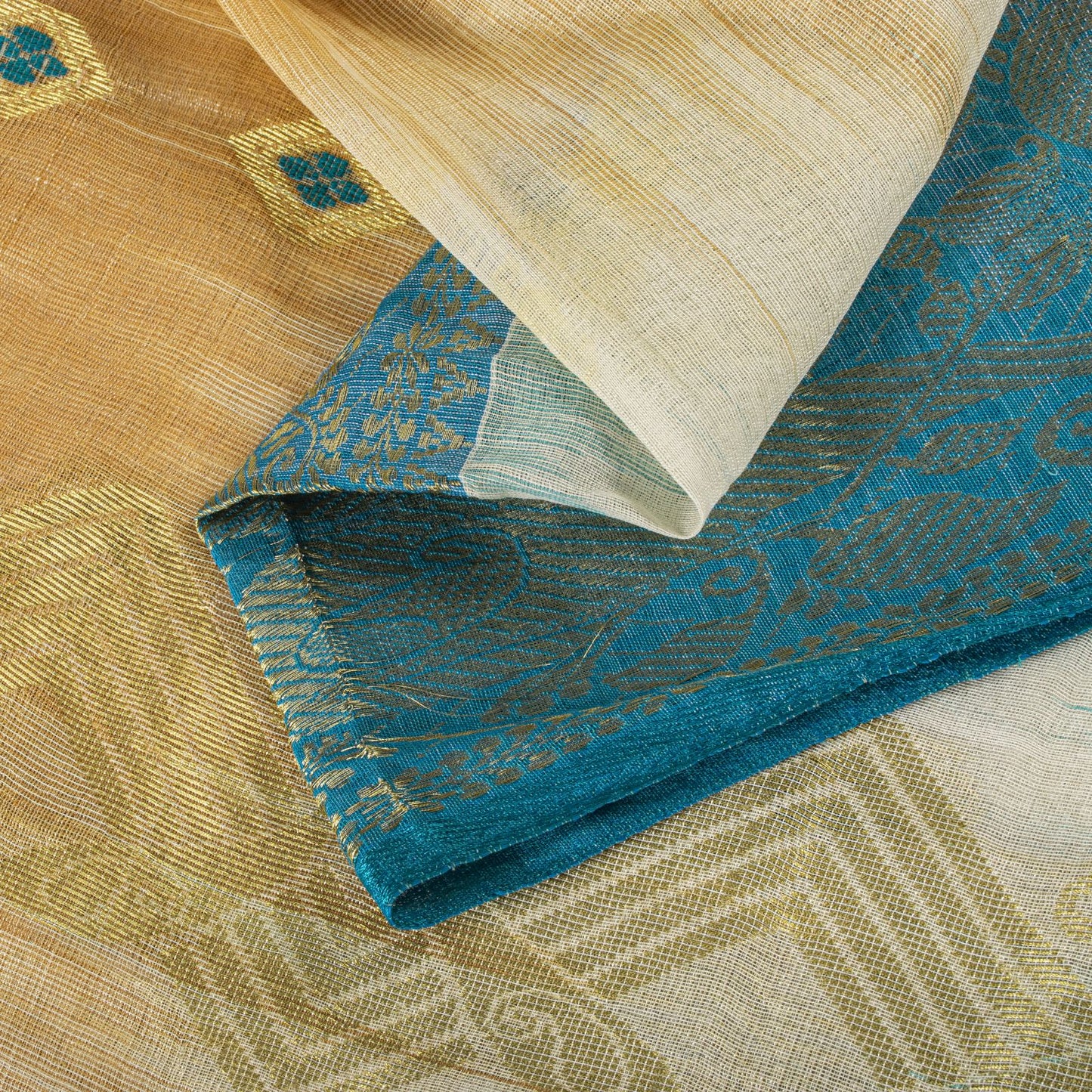Sanskriti Vintage Saree Blue Blend Cotton Bhagalpuri StyleZari Woven Fabric Sari