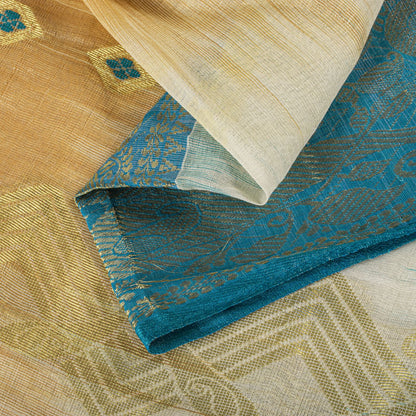 Sanskriti Vintage Saree Blue Blend Cotton Bhagalpuri StyleZari Woven Fabric Sari