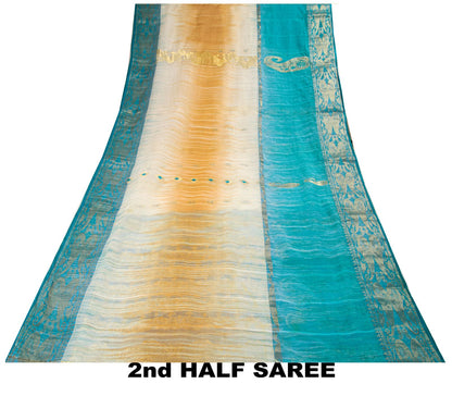 Sanskriti Vintage Saree Blue Blend Cotton Bhagalpuri StyleZari Woven Fabric Sari