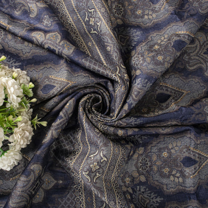 Sanskriti Vintage Saree Gray Pure Silk Woven Floral Craft Fabric Bollywood Sari