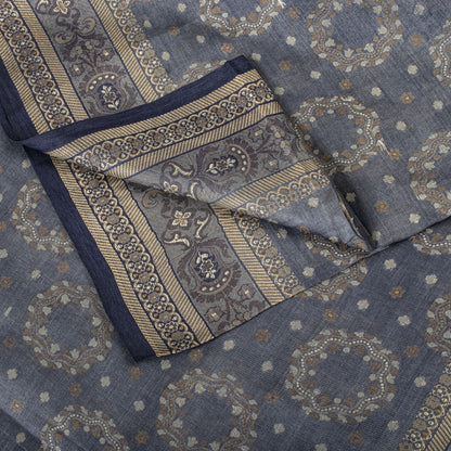 Sanskriti Vintage Saree Gray Pure Silk Woven Floral Craft Fabric Bollywood Sari