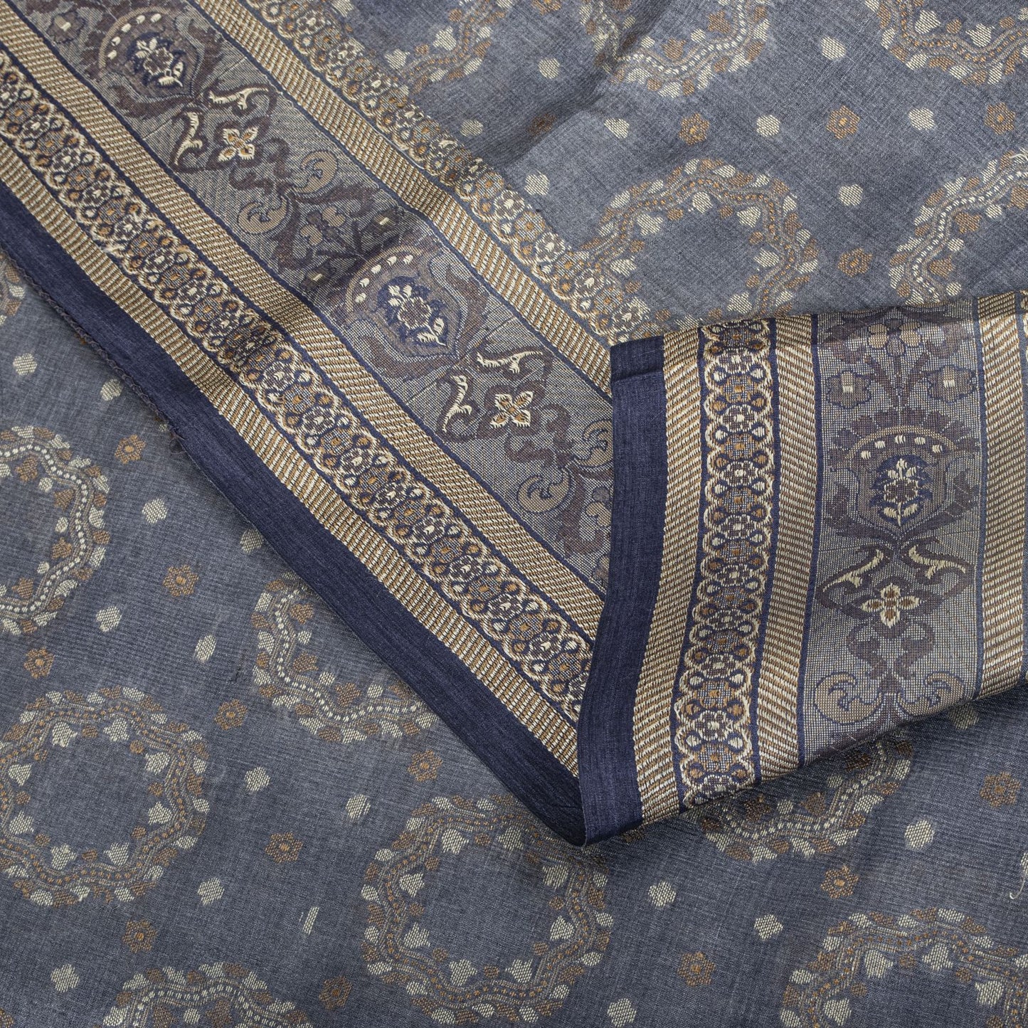 Sanskriti Vintage Saree Gray Pure Silk Woven Floral Craft Fabric Bollywood Sari