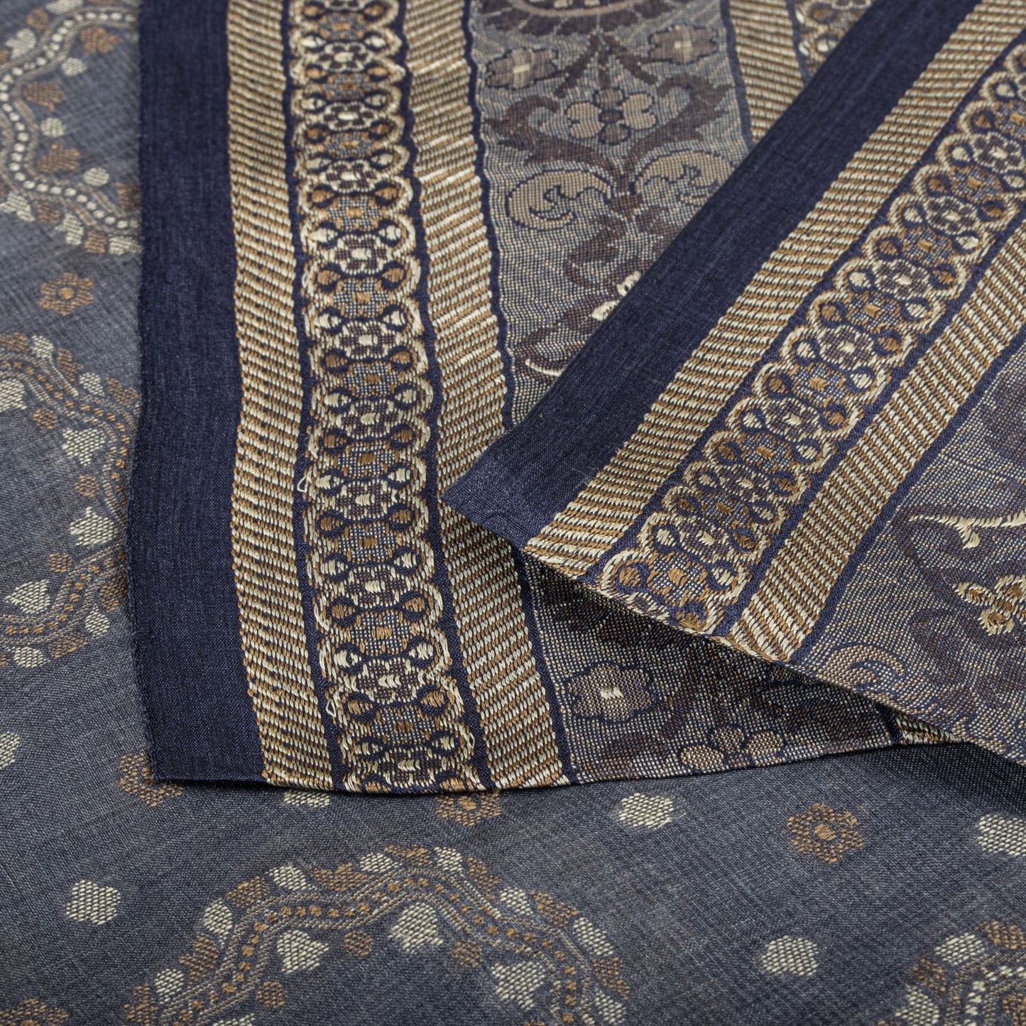 Sanskriti Vintage Saree Gray Pure Silk Woven Floral Craft Fabric Bollywood Sari