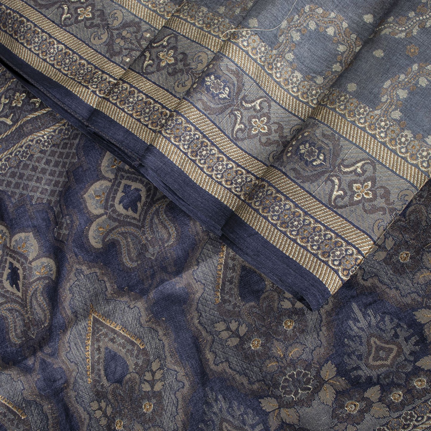 Sanskriti Vintage Saree Gray Pure Silk Woven Floral Craft Fabric Bollywood Sari