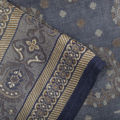 Sanskriti Vintage Saree Gray Pure Silk Woven Floral Craft Fabric Bollywood Sari