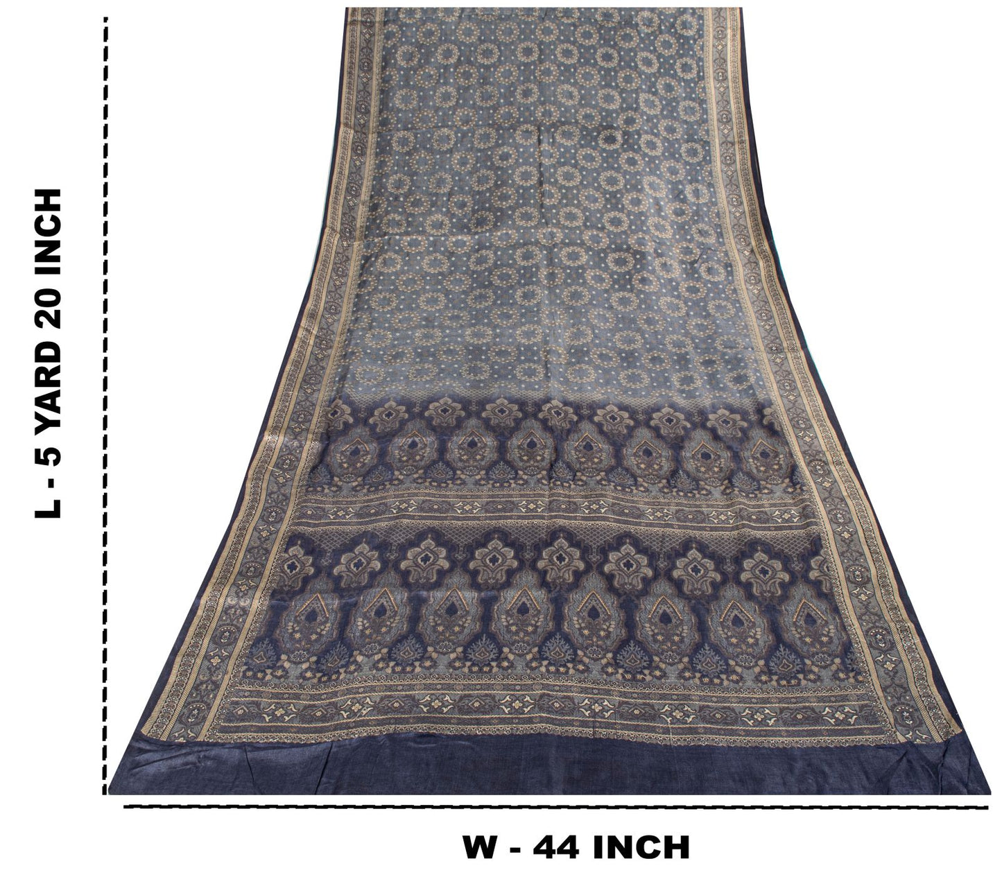 Sanskriti Vintage Saree Gray Pure Silk Woven Floral Craft Fabric Bollywood Sari