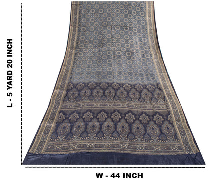 Sanskriti Vintage Saree Gray Pure Silk Woven Floral Craft Fabric Bollywood Sari