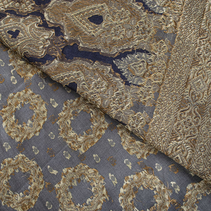 Sanskriti Vintage Saree Gray Pure Silk Woven Floral Craft Fabric Bollywood Sari