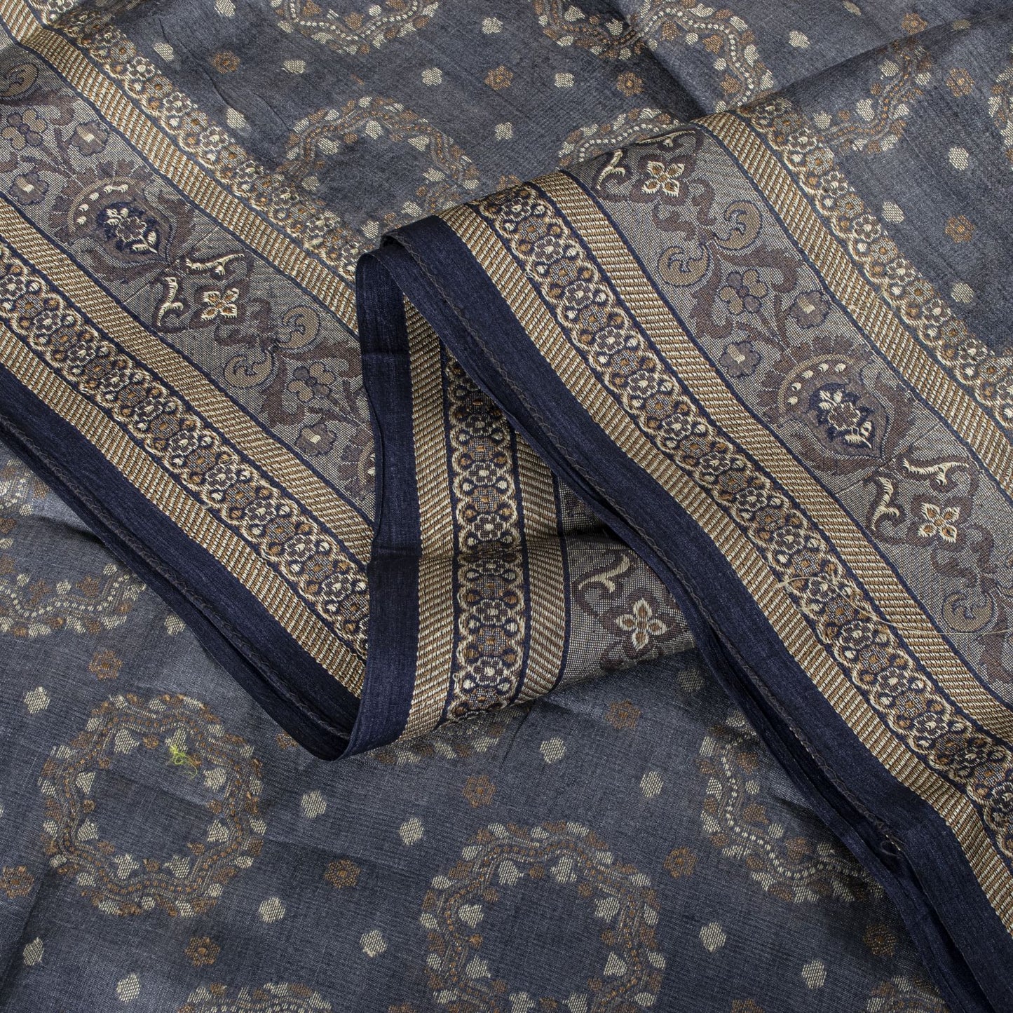 Sanskriti Vintage Saree Gray Pure Silk Woven Floral Craft Fabric Bollywood Sari
