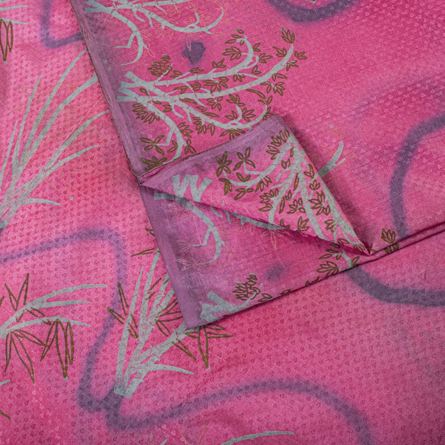 Sanskriti Vintage Saree Pink 100% Pure Silk Printed-Woven Fabric Premium Sari